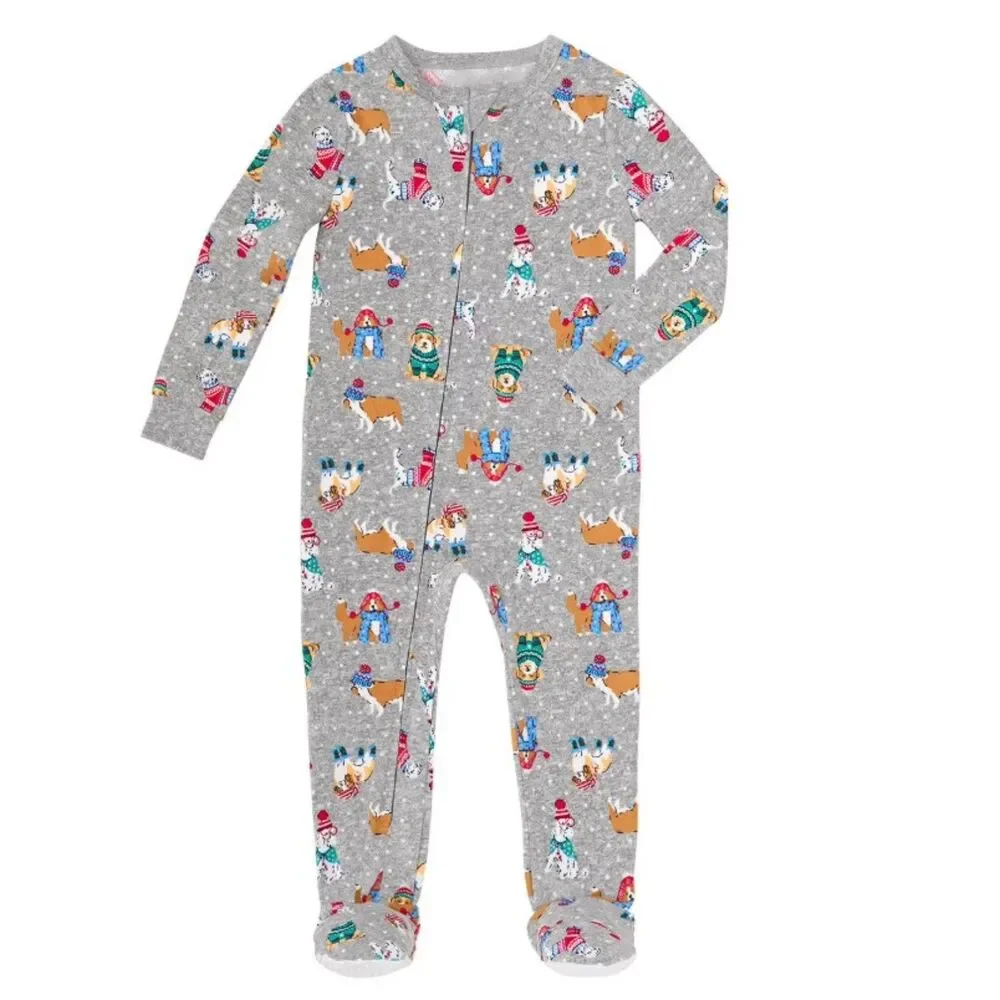 NEW Boys Sz 24 Months Footed Snug Fitting Christmas Holiday Puppy Dog Sleeper